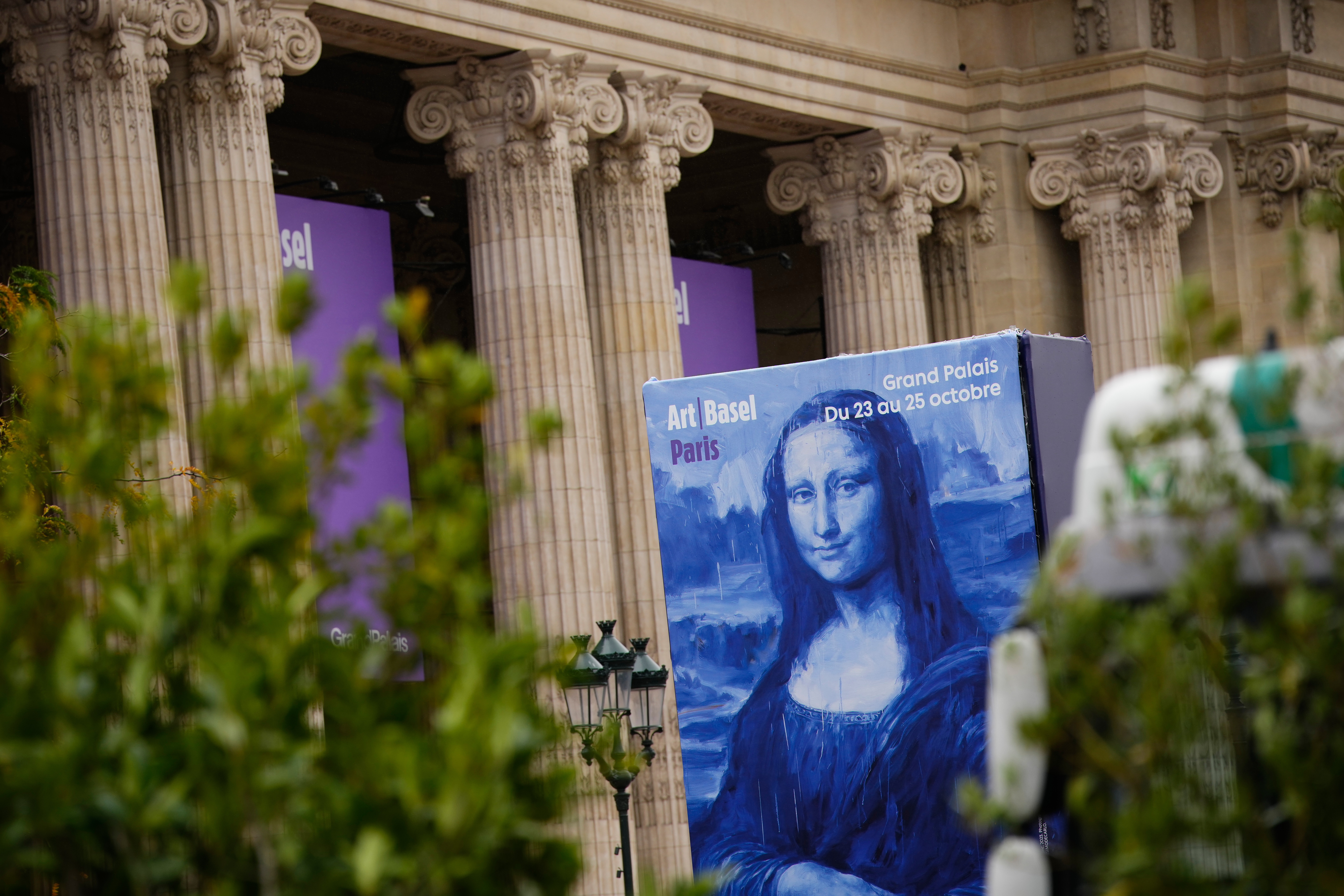 Paris' Grand Palais hosting Art Basel art fair is pictured Friday, Oct. 23, 2026 after planned anti-government protests prompted organizers to cancel their weekend program. (AP Photo/Teresa Suarez)