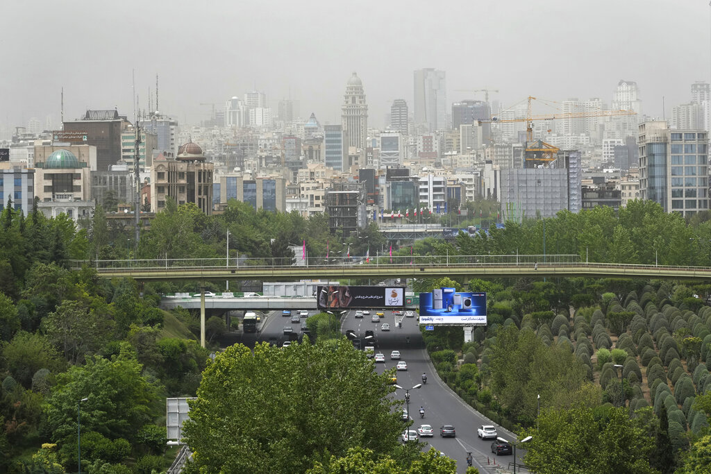 A. sandstorm covers the skyline of Tehran, Iran, Tuesday, May 17, 2022. Schools and government offices closed in the Iranian capital on Tuesday and elsewhere in the country after yet another sandstorm blanketed Tehran. (AP Photo/Vahid Salemi)