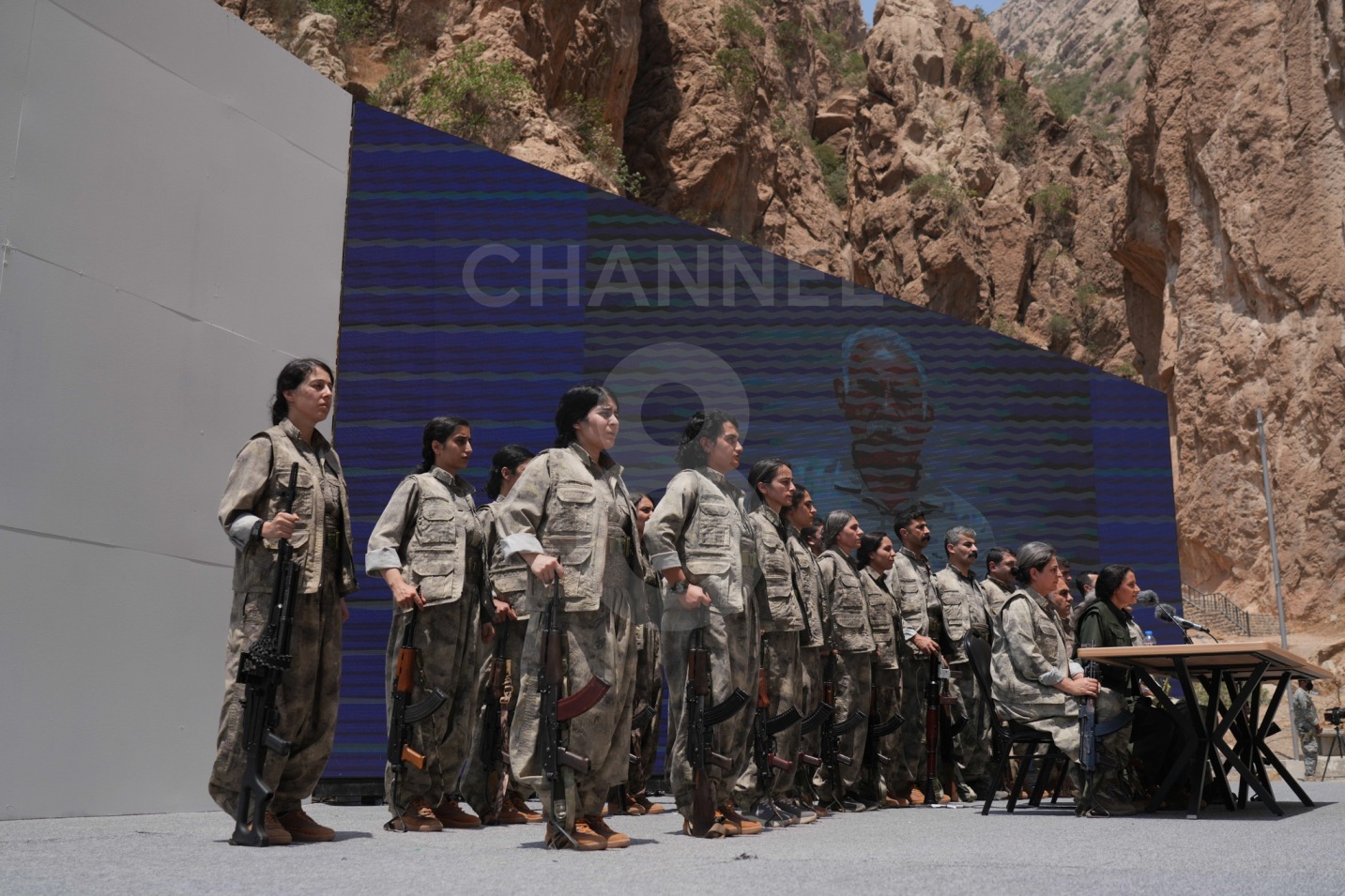 Thirty PKK members, including party leaders, laid down and burned their weapons during a ceremony at Jasana Cave near Sulaymaniyah on July 11, 2025. Photo: Hama Sur / Channel8