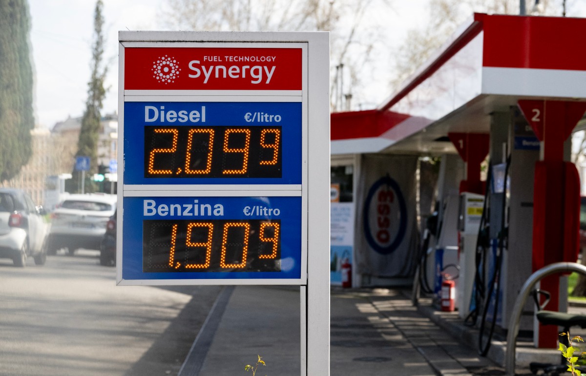 A picture shows prices at a gas station in Rome on March 19, 2026. Italy on March 18, 2026 adopted by decree measures to reduce fuel prices in the country, the government said, as energy prices soar due to the war in the Middle East.