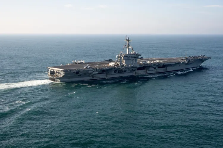 The USS George Washington aircraft carrier is pictured off the coast of Argentina, May 30, 2024. | AP Photo/Victor R. Caivano,