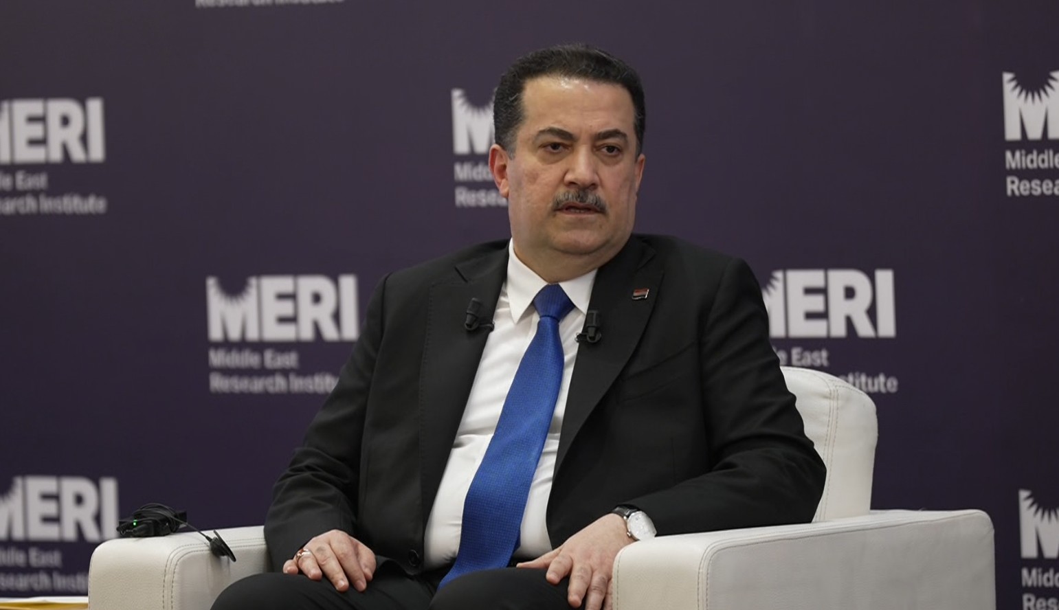 Mohammed Shia al-Sudani, leader of the Reconstruction and Development Alliance, speaks during the annual MERI Forum in Erbil on October 12, 2026