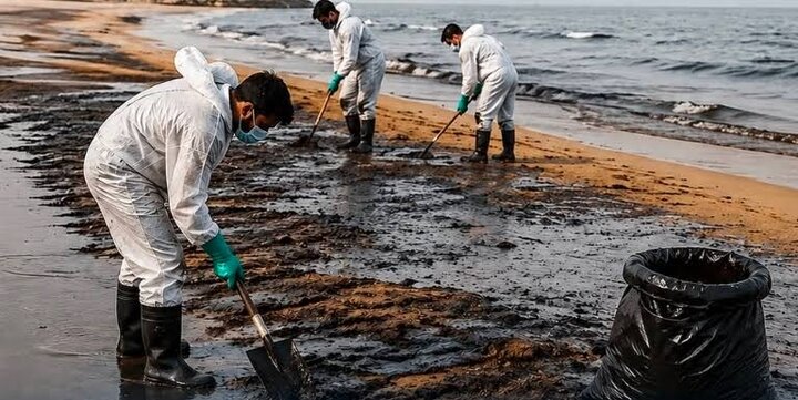 آلودگی ۱۲۲ هزار متر مربعی ساحل قشم با نشت نفت